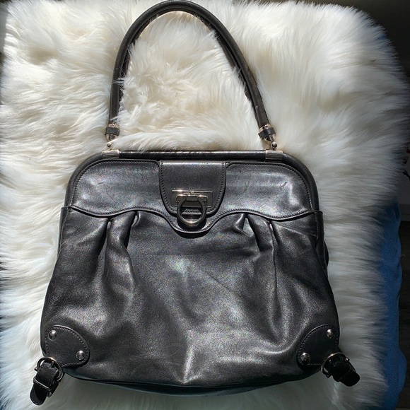 Salvatore Ferragamo Handbags - Salvatore Ferragamo Black Leather Handbag vintage